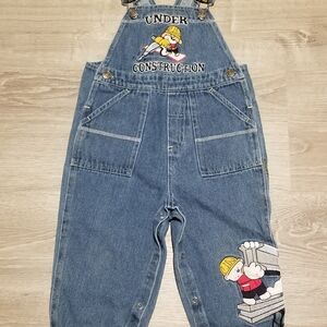 Vintage Baby Denim Under Construction Overalls with Cartoon Design Size 24M